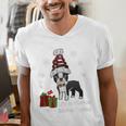 Boston Terrier Christmas T Shirt-Life Is Merrier Premium Tri-Blend Men's V-Neck T-Shirt, Boston Terrier Christmas Shirts, funny gift