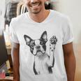 Boston Terrier Dog Raising Paw Idea Men Women Men's V-Neck T-Shirt, funny gift