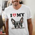 Boston Terrier I Heart My Dog Dog Lover Men's V-Neck T-Shirt, funny gift