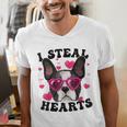 Boston Terrier Heart Glasses Girls Bostie Valentines Day Men's V-Neck T-Shirt, funny gift