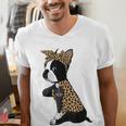 Boston Terrier Lover I Love Mom Tattoo Leopard Men's V-Neck T-Shirt, Boston Terrier Mom Shirts, funny gift