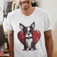 Boston Terrier Mom Dad Bostie Dog Lover Valentines Day Men's V-Neck T-Shirt, Boston Terrier Dad Shirts, Boston Terrier Mom Shirts, funny gift