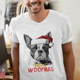 Boston Terrier Santa Claus Hat Merry Christmas Dog X-Mas Men's V-Neck T-Shirt, Boston Terrier Christmas Shirts, funny gift