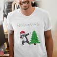 Boston Terrier Santa Hat Dabbing Around The Christmas Tree Men's V-Neck T-Shirt, Boston Terrier Christmas Shirts, funny gift
