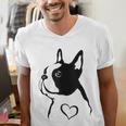 I Love My Boston Terrier Dog With Heart Men's V-Neck T-Shirt, funny gift