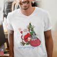 Santa Ugly Christmas Tree Lights Boston Terrier Dog Lover Men's V-Neck T-Shirt, Boston Terrier Christmas Shirts, funny gift