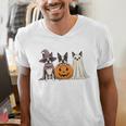 Spooky Ghost Boston Terrier Pumpkin Halloween Dog Lover Men's V-Neck T-Shirt, Boston Terrier Halloween Shirts, Boston Terrier Ghost Shirts, funny gift