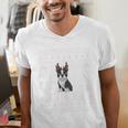 Ugly Xmas Sweater Style Boston Terrier Reindeer Christmas Men's V-Neck T-Shirt, Boston Terrier Christmas Shirts, funny gift