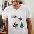 Xmas Lighting Tree Santa Riding Boston Terrier Christmas Men's V-Neck T-Shirt, Boston Terrier Christmas Shirts, Boston Terrier Riding Shirts, funny gift