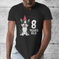 8 Years Old Birthday Boston Terrier Dog Lover 8th Party Kid Men's V-Neck T-Shirt, funny design