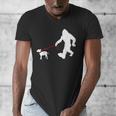 Bigfoot Walking With Bull Terrier Dog Men's V-Neck T-Shirt, funny design