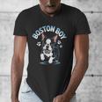 Boston Terrier Boy Cute Cartoon Dog Owner Pet Boston Terrier Men's V-Neck T-Shirt, funny design