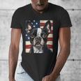 Boston Terrier Dog American Flag 4th Of July Patriotic Puppy Men's V-Neck T-Shirt, Patriotic Boston Terrier Gifts, American Boston Terrier Gifts, Boston Terrier 4th Of July Gifts, funny design