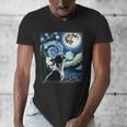 Boston Terrier Dog Art Van Gogh Starry Night Boston Terrier Men's V-Neck T-Shirt, funny design