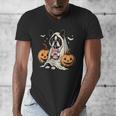Boston Terrier Ghost Boo Halloween Costume Spooky Season Men's V-Neck T-Shirt, Boston Terrier Ghost Gifts, Boston Terrier Halloween Gifts, funny design