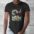 Boston Terrier Japanese Kanagawa Wave Surf Dog Men's V-Neck T-Shirt, funny design