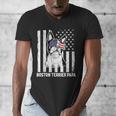 Boston Terrier Papa Cool Dog Lover USA American Flag Men Women Men's V-Neck T-Shirt, American Boston Terrier Gifts, funny design