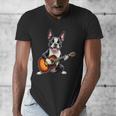 Boston Terrier Playing Guitar Boston Terrier Men's V-Neck T-Shirt, funny design