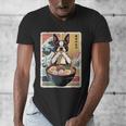 Boston Terrier Ramen Noodles Japanese Art Retro Ocean Waves Men's V-Neck T-Shirt, funny design