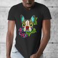 Boston Terrier In Red Day Of The Dead Sugar Skull Dog Men's V-Neck T-Shirt, funny design