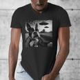 Boston Terrier Graphic Selfie With UFOs Weird Aliens Men's V-Neck T-Shirt, funny design