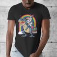 Boston Terrier Unicorn Riding Dinosaur T-Rex Girls Rainbow Men's V-Neck T-Shirt, Boston Terrier Riding Gifts, funny design
