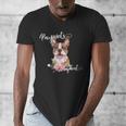 Brown Boston Terrier With Flowers And Feathers Men's V-Neck T-Shirt, funny design
