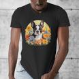 Cute Boston Terrier Spring Flower Garden Colorful Puppy Dog Men's V-Neck T-Shirt, funny design