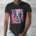 Dog Pink Boston Terrier Men's V-Neck T-Shirt, funny design
