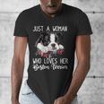 Just a Woman Who Loves Her Boston Terrier Cute Dog Mom Men's V-Neck T-Shirt, Couple Gifts, Mom Gifts, Boston Terrier Mom Gifts, funny design