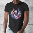Watercolor Floral Boston Terrier Mama Dog Lover Mother's Day Men's V-Neck T-Shirt, funny design