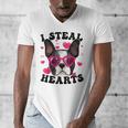 Boston Terrier Heart Glasses Girls Bostie Valentines Day Men's V-Neck T-Shirt, funny design