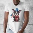 Boston Terrier Puppy Dog Holds His American Flag 4th Of July Men's V-Neck T-Shirt, American Boston Terrier Gifts, Boston Terrier 4th Of July Gifts, funny design