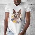 Floral Boston Terrier Men's V-Neck T-Shirt, funny design