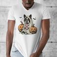 Halloween Boston Terrier Ghost Men's V-Neck T-Shirt, Boston Terrier Ghost Gifts, Boston Terrier Halloween Gifts, funny design