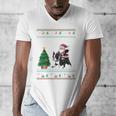 Ugly Christmas Tree Lights Xmas Santa Riding Boston Terrier Men's V-Neck T-Shirt, Boston Terrier Christmas Gifts, Boston Terrier Riding Gifts, funny design