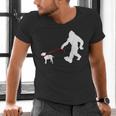 Bigfoot Walking With Bull Terrier Dog Men's V-Neck T-Shirt, gift for family, gift for coworker