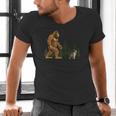 Boston Terrier Bigfoot Dog Walking Dog Mom Dad Kids Men's V-Neck T-Shirt, Boston Terrier Dad Shirts, Boston Terrier Mom Shirts, gift for family, gift for coworker