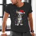 Boston Terrier Christmas Santa Hat Tree Lights Pajama Men's V-Neck T-Shirt, Boston Terrier Christmas Shirts, gift for family, gift for coworker