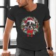 Boston Terrier Christmas Wreath Decoration Xmas Pajamas Men's V-Neck T-Shirt, Boston Terrier Christmas Shirts, gift for family, gift for coworker