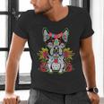 Boston Terrier Dia De Los Muertos Day Of The Dead Dog Skull For Men Women Kids Men's V-Neck T-Shirt, gift for family, gift for coworker