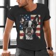 Boston Terrier Dog American Flag 4th Of July Patriotic Puppy Men's V-Neck T-Shirt, Patriotic Boston Terrier Shirts, American Boston Terrier Shirts, Boston Terrier 4th Of July Shirts, gift for family, gift for coworker
