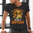 My Boston Terrier Dog Rides Shotgun Witch Halloween Men Women Men's V-Neck T-Shirt, Boston Terrier Halloween Shirts, gift for family, gift for coworker