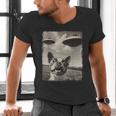 Boston Terrier Dog UFO Alien Extraterrestrial Selfie Men's V-Neck T-Shirt, gift for family, gift for coworker
