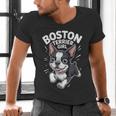 Boston Terrier Girl Cute Cartoon For Dog Owners Pet Terrier Men's V-Neck T-Shirt, gift for family, gift for coworker