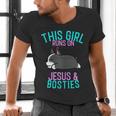 Boston Terrier This Girl Runs On Jesus And Boston Terriers Men's V-Neck T-Shirt, gift for family, gift for coworker