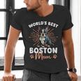Boston Terrier Groovy World's Best Boston Mom Men's V-Neck T-Shirt, Boston Terrier Mom Shirts, gift for family, gift for coworker