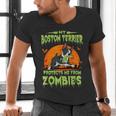 Boston Terrier Halloween Zombie American Gentleman Dog Lover Men's V-Neck T-Shirt, Boston Terrier Halloween Shirts, American Boston Terrier Shirts, gift for family, gift for coworker