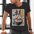 Boston Terrier Ramen Noodles Japanese Art Retro Ocean Waves Men's V-Neck T-Shirt, gift for family, gift for coworker