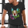 Boston Terrier In Red Day Of The Dead Sugar Skull Dog Men's V-Neck T-Shirt, gift for family, gift for coworker